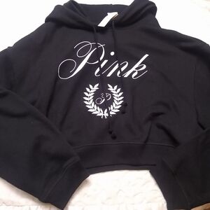 PINK Black 🖤 Cropped Hoodie 🆕 With Tags Size XL